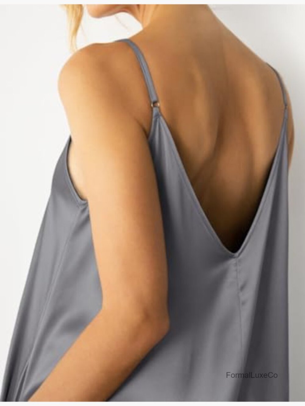Satin Wide Leg Jumpsuit Spaghetti Strap Date Night Romper Flowy One Piece - Picture 4 of 7